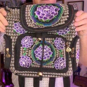 Embroidered Purple Floral Backpack